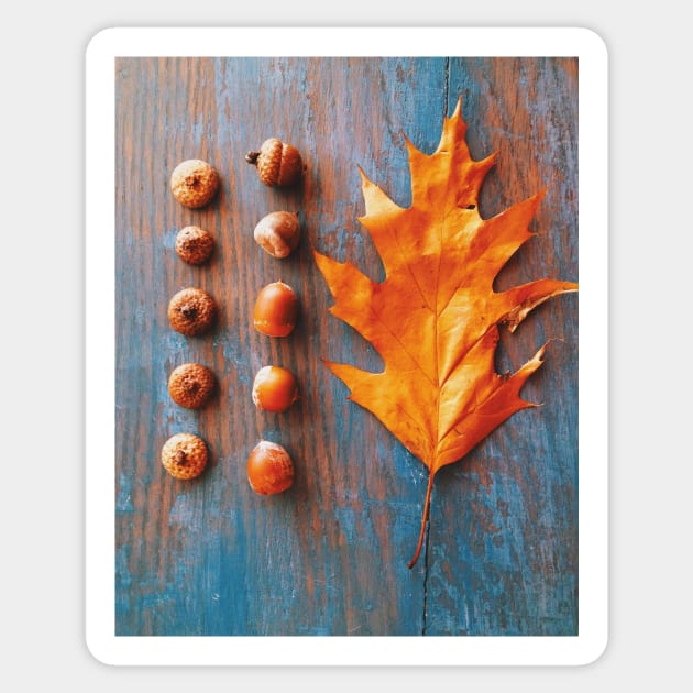 Oak Leaf and Acorns on Blue Vintage Table Sticker by oliviastclaire